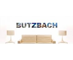 Wandtattoo farbige Wandschrift Städtename Butzbach mit Sehenswürdigkeiten 96 x 12 cm Länge