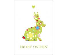 fioniony Osterkarte Frühlingsgrüße zu Ostern: Frohe Ostern Edle Ostergrußkarte Glückwunschkarte mit einem grafischen Osterhase in Grün und Herz (Mit Umschlag) (4)