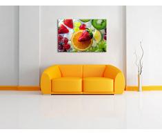 Kiwi Apfel Birne Obst Obstsalat Format: 120x80 cm auf Leinwand, XXL riesige Bilder fertig gerahmt mit Keilrahmen, Kunstdruck auf Wandbild mit Rahmen, günstiger als Gemälde oder Ölbild, kein Poster oder Plakat