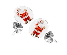 Mianova Ohrringe Stecker Rund Klein Ohrstecker Runde Platte Silber mit Winter Weihnachts Motiv coolem Weihnachtsmann