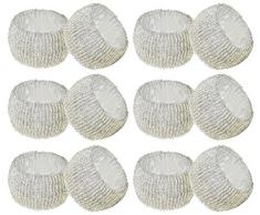 SKAVIJ Silber Glas Perlen Serviettenring-Set für Esstischdekoration Handgemacht (12 stück)