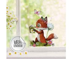 Fensterbilder Fensterbild Fuchs Hase Otter Pusteblume Angel Buch wiederverwendbar Fensterdeko Frühling bf35 - ausgewählte Farbe: *bunt* ausgewählte Größe: *12. Fuchs mit Buch*