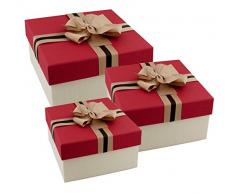Emartbuy Set Von 3 Starre Luxus-Präsentation Geschenk-Box, Creme-Box Mit Rotem Deckel, Schokolade Braun Interieur Und Zwei Tone Brown Dekorative Ribbon