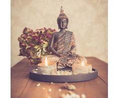 dszapaci Buddha Sitzend mit Teelicht 22cm Deko-Statue für Wohnzimmer oder Bad Zen-Garten Deko-Figur Teelichthalter orientalisch (Nr. 1)