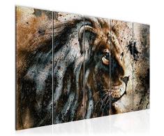 Bilder Afrika Löwe Wandbild 200 x 80 cm - 5 Teilig Vlies - Leinwand Bild XXL Format Wandbilder Wohnzimmer Wohnung Deko Kunstdrucke Braun - MADE IN GERMANY - Fertig zum Aufhängen 002255a