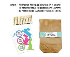 Papierdrachen 12 DIY Geschenktüten zu Ostern zum Basteln - Kreatives Osternest mit 12 Papiertüten und Osterhasen Aufklebern - Design 3