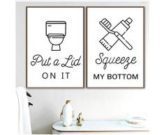 RuiChuangKeJi Artwork Painting 2x50x70cm ohne Rahmen Toilettenpapier Zahnpasta Zahnbürste Zitate Nordic Poster und Drucke Wandbilder für Waschraum WC Dekor