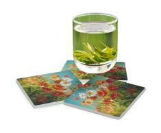 PANILUR Daisy Flower Retro Bloom Knospen Ölgemälde Romantik，Untersetzer Saugfähige Keramik，für Tassen Tisch Bar Glas(1 Packs)