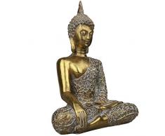dszapaci Buddha Statue Gold 30cm Dekofigur sitzend mit weißem Muster Buddha Deko Figur klein