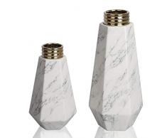 TERESAS COLLECTIONS Vasen Keramik 2er Set 23/31.5cm Nordisch Marmor Muster Geometrische mit Goldem Gewinde Dekorative Porzellan Blumenvasen Moderne Tischvase für Wohnzimmer Fensterbank Haus Büro