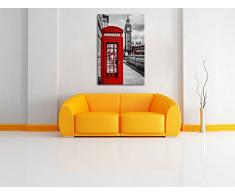 Klassische rote Telefonzelle London Format: 80x60 auf Leinwand, XXL riesige Bilder fertig gerahmt mit Keilrahmen, Kunstdruck auf Wandbild mit Rahmen, günstiger als Gemälde oder Ölbild, kein Poster oder Plakat