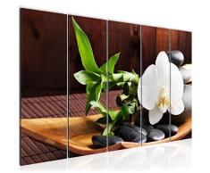 Bilder Feng Shui Orchidee Wandbild 150 x 60 cm Vlies - Leinwand Bild XXL Format Wandbilder Wohnzimmer Wohnung Deko Kunstdrucke Braun 5 Teilig - MADE IN GERMANY - Fertig zum Aufhängen 502356a