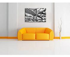 Monocrome, Manhattan Bridge New York , Format: 80x60 auf Leinwand, XXL riesige Bilder fertig gerahmt mit Keilrahmen, Kunstdruck auf Wandbild mit Rahmen, günstiger als Gemälde oder Ölbild, kein Poster oder Plakat