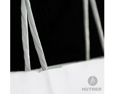 100 x Kleine Papiertaschen weiss 18+08x22 cm | stabile Papiertüten | Papiertragetaschen Kordelhenkel | Tragetaschen Papier klein | HUTNER