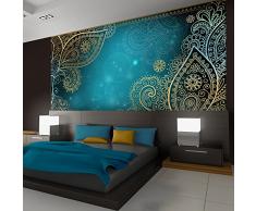murando - Fototapete 300x210 cm - Vlies Tapete - Moderne Wanddeko - Design Tapete - Wandtapete - Wand Dekoration - Orient Ornament bokeh grau gold blau türkis f-A-0146-a-b