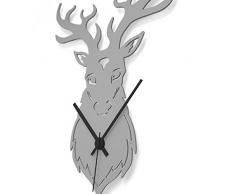 Wandkings Wanduhr Hirschkopf aus Acrylglas, in 11 Farben erhältlich (Farbe: Uhr = Grau glänzend; Zeiger = Schwarz)
