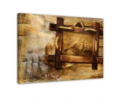 Kunstdruck - Schiff retro - Bild auf Leinwand - 80x60 cm 1 teilig - Leinwandbilder - Bilder als Leinwanddruck - Urban & Graphic - Collage - Fotocollage - Seefahrt - Schiffe