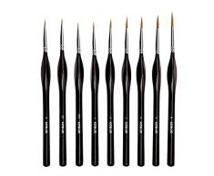 KINBOM 9 Stück Feiner Detail Pinsel Set Miniatur Pinsel Zeichenpinsel Pinselset Malen Malpinsel für Detailmalereien, Modelliermodelle, Nagelkunst, Gesichtsbemalung, Acryl, Aquarell&Ölgemälde (Schwarz)