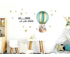 Little Deco Aufkleber Kinderzimmer Zitat Bis zum Mond & Waldtiere im Heißluftballon I 92 x 47 cm (BxH) I Wandsticker Wandtattoo Deko Babyzimmer Mädchen DL207-15