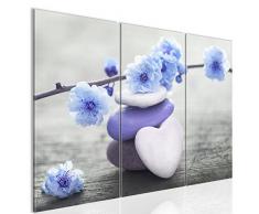 Bilder Feng Shui Blumen Wandbild 120 x 80 cm Vlies - Leinwand Bild XXL Format Wandbilder Wohnzimmer Wohnung Deko Kunstdrucke Blau Grau 3 Teilig - MADE IN GERMANY - Fertig zum Aufhängen 500131c