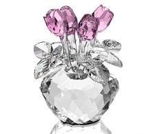 H&D Pink Kristall Glas Blumen rosa Rose Figur Klar Papierschwerer mit Geschenkbox