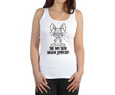 Lustiges Damen Tank Top Ostern / Osterhasen : Die mit / Die mit dem Hasen spricht - Geschenk Ostern Frauen Farbe: weiss
