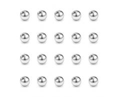 FECTAS 20er Piercing Kugel Set Chirurgenstahl Silber Ersatzkugel Schraubkugel(2.5/3/4/5/6/8mm) für Gewinde 1,2mm 1mm