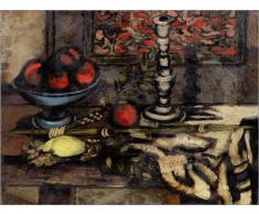 Posterlounge Leinwandbild 40 x 30 cm: Stilleben mit Obst und Kerzenständer von Jankel Adler - fertiges Wandbild, Bild auf Keilrahmen, Fertigbild auf echter Leinwand, Leinwanddruck