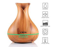 CMYK Aroma Diffuser 400ml, Holzmaserung Ultraschall Öl Diffusor Elektrische Duftlampe Luftbefeuchter Automatisch mit 14 Wechselfarben für Baby Zimmer, Yoga, Spa