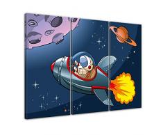 Kunstdruck - Kinderbild - Rakete im Weltraum - 90 x 60 cm 3tlg - Bilder als Leinwanddruck - Wandbild von Bilderdepot24 - Kinder - Raumfahrt - Astronaut im Raumschiff