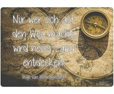 WB wohn trends Holz-Postkarte, Nur wer Sich auf den Weg Macht, Reisen maritim, Holz-Schild Wand-Bild Deko-Schild 15x10cm