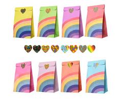 Gintan Papier Geschenktüten, 48 Stück Geschenktüten Partytüten Papier mit 1 Rollen Aufkleber Candy Tüten Süssigkeiten Beutel Für Party Geburtstagsparty Hochzeit Weihnachten Ostern (Rainbow Color)