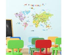 Decowall DW-1203 Mehrfarbig Weltkarte Wandtattoo Wandsticker Wandaufkleber Wanddeko für Wohnzimmer Schlafzimmer Kinderzimmer (Englisch Ver.)
