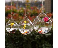 3 PCS wicemoon Aufhängen Glas Vase Wand aufhängen Vase Succulents Vase Transparent Rund Hydrokultur Fine Linen, Flasche Hochzeit Garden Decor, mit Seil
