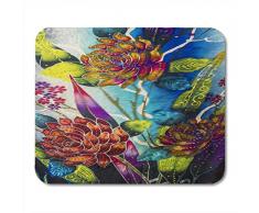 Mousepad,Asiatische Bunte Ikat Schöne Sutera Batik-Muster Von Asien In Der Digitalen Ölgemälde-Roten Traditionellen Traditionellen Bali Weichen Bequemen Schreibtisch-Pads,18x22cm