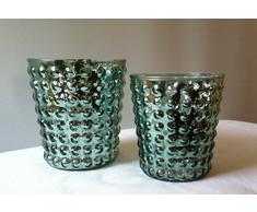 Windlicht Glaswindlicht Teelichthalter Kerzenhalter grün in Bauersilberoptik