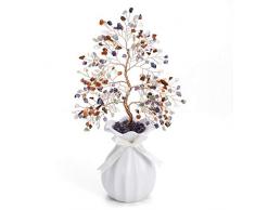JSDDE Schmuck Feng Shui Baum Lebensbaum Geldbaum mit Keramikvase Heilstein Glücksbringer Baum Trommelsteine Glückbaum Hause Wohnung Büro Deko (Charka)