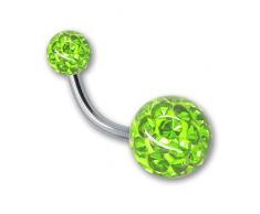 SoulCats® Bauchnabelpiercing Piercing Banane mit Kristall Kugel Gel Epoxy Überzug Stab 1,6, Farbe:grün;Länge:8 mm