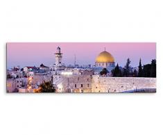 150x50cm Leinwandbild auf Keilrahmen Israel Jerusalem Dom Stadt Menschen Wandbild auf Leinwand als Panorama