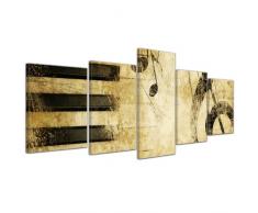 Wandbild - Grunge Musik - Bild auf Leinwand 200x80 cm 5 teilig - Leinwandbilder Bilder als Leinwanddruck stilvolle Komposition mit Musikelementen