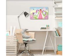 Forwall Leinwandbild Canvas Prinzessin Einhorn Kinderzimmer - Mädchen Rosa Schmetterling Wandbilder für Kinder Bild Kunstdruck Kinderbild Wanddekoration 13240O4 60cm x 40cm