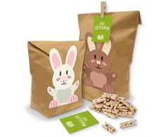 itenga Frohe Ostern Deko Geschenkverpackung Tischkarten Osterhase Hasenbande Geldgeschenk Geschenkkarten (Geschenktüten + Klammern + Karten (10 Stück))