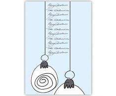 1er Edle Weihnachtsgrüße mit Weihnachtskugeln, hellblau, innen blanko/ weiß auch schön als Weihnachtsgrüße geschäftlich / Firmen Glückwunsch zu Neujahr / Unternehmen Weihnachtskarte für Kunden, Geschäftspartner, Mitarbeiter: Merry Christmas