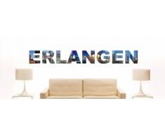 INDIGOS UG - WANDTATTOO / Wandsticker / Wandaufkleber / Aufkleber farbige Wandschrift Städtename Erlangen mit Sehenswürdigkeiten 80 x 10 cm Länge