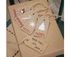 Ginger Ray Weihnachts hessischen Gepäck / Geschenkanhänger X 8 mit Twine - Vintage Noel