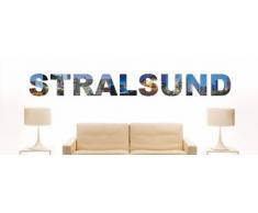 INDIGOS UG - Wandtattoo Wandsticker Wandaufkleber - Aufkleber farbige Wandschrift Städtename Städtename Stralsund mit Sehenswürdigkeiten 80 x 9 cm Länge