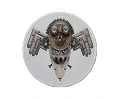 Rutschfreies Gummi-Rundmauspad industrielle stilisierte Collage mit Eulenfigur Zahnradbeschläge Getriebemaschinen Tierdruck dekorativ grau weiß braun 7,87 x 7,87 x 3 mm