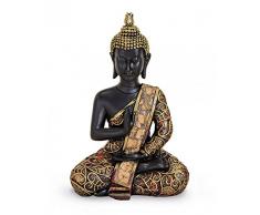 TEMPELWELT Deko Figur Buddha Statue Amoghasiddhi sitzend 15 cm, Polystein schwarz Gold rot, Dhyani-Buddha Dekofigur Thai Buddha Statue Buddhafigur