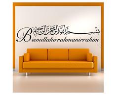 Wandora W1482 Wandtattoo Spruch Bismillah I schwarz (BxH) 160 x 33 cm I Islam Allah Arabisch Gott Türkei Aufkleber Wandaufkleber Wandsticker