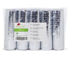 KIDDYPARTY Luftschlangen Silber Metallic, 5er Pack PREMIUM Qualität Papierschlangen, 5 Stück metallic/weiß. Ideal als Deko für Silberhochzeit, Geburtstag, Veranstaltung, Karneval und Silvester.